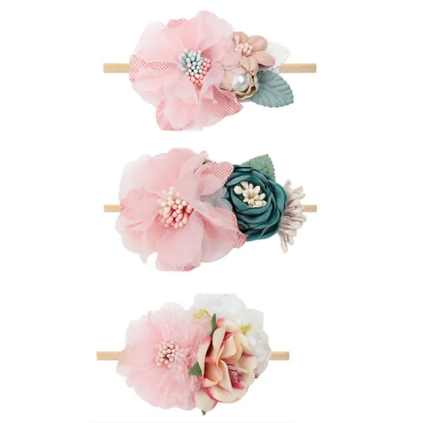 Pink Flowers Rubber Band Princess Headpiece Hair Clip Hair Band