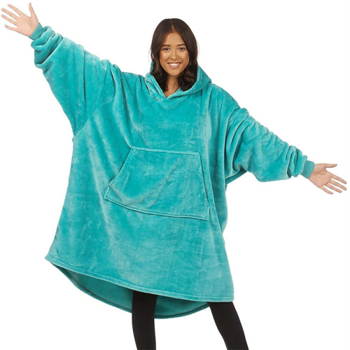Adult Thin Green Wearable Oversized Sherpa Blanket Hoodie Sweatshirt Super Soft Warm Plush Hooded Blanket