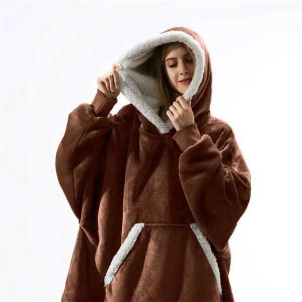 Adult Brown Wearable Oversized Sherpa Blanket Hoodie Sweatshirt Super Soft Warm Plush Hooded Blanket