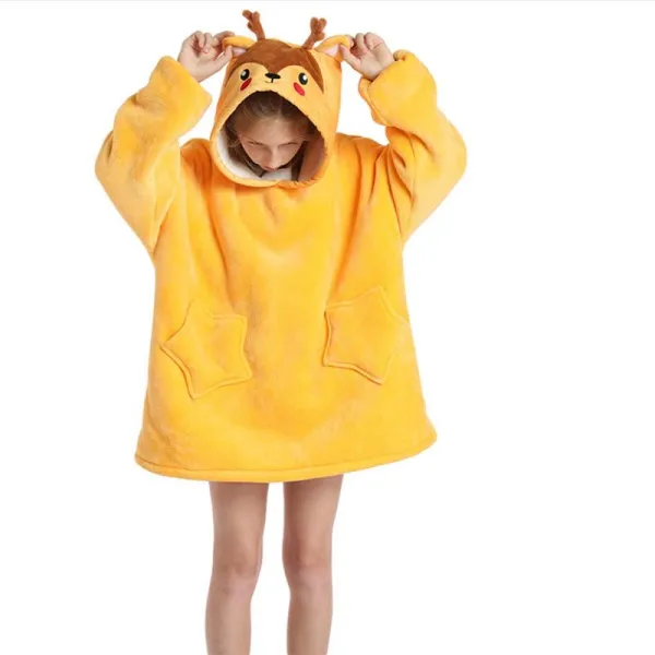 Kids Deer Hooded Wearable Oversized Sherpa Blanket Hoodie Sweatshirt Super Soft Warm Plush Hooded Blanket