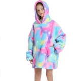 Kids Colour Wearable Oversized Sherpa Blanket Hoodie Sweatshirt Super Soft Warm Plush Hooded Blanket