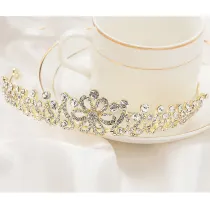 Golden Flower Diamond Crown Tiara Birthday Dinner Show Accessories Tiara