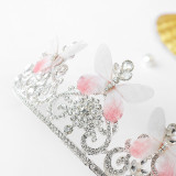 Three-Dimensional Butterfly Silver Crown Tiara Birthday Dinner Show Accessories Tiara
