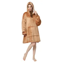 Adult Brown Wearable Oversized Sherpa Blanket Hoodie Sweatshirt Super Soft Warm Plush Hooded Blanket