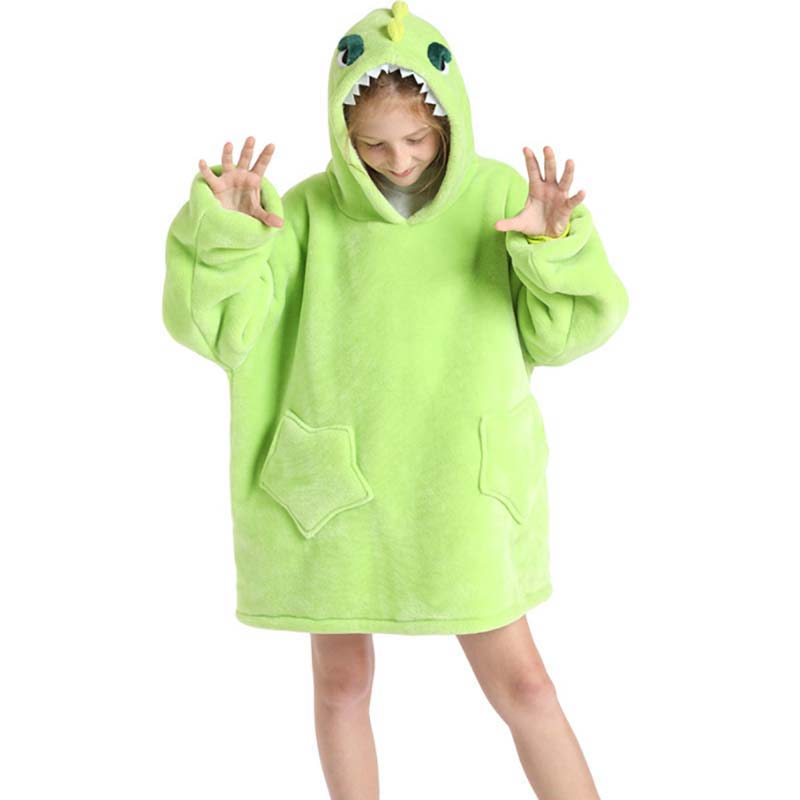 Kids Dinosaur Hooded Wearable Oversized Sherpa Blanket Hoodie Sweatshirt Super Soft Warm Plush Hooded Blanket