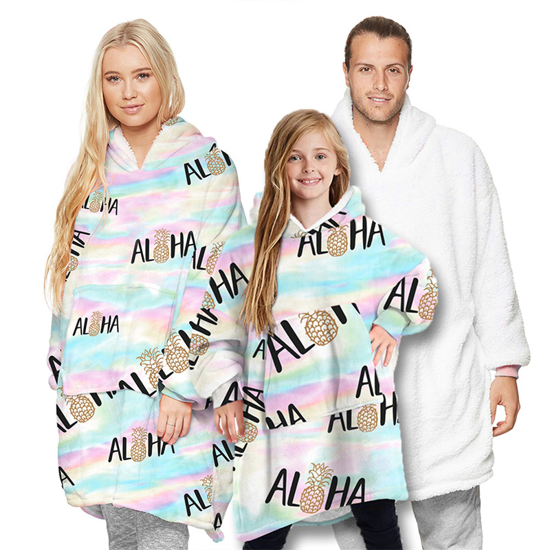 Pineapple Parent-Child Wearable Oversized Sherpa Blanket Hoodie Sweatshirt Super Soft Warm Plush Hooded Blanket