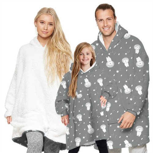 Bear Parent-ChildWearable Oversized Sherpa Blanket Hoodie Sweatshirt Super Soft Warm Plush Hooded Blanket