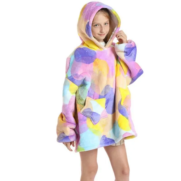 Kids Bubble Wearable Oversized Sherpa Blanket Hoodie Sweatshirt Super Soft Warm Plush Hooded Blanket