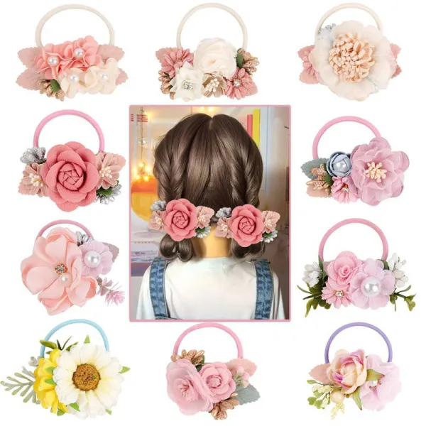 Pearl Flowers Rubber Band Princess Headpiece Hair Clip