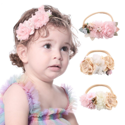 Baby Net Yarn Pearl Flower Headgear HairBand Headpiece Toothed Antiskid Hair Band Hair Clasp