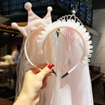 Kids Girl Veil Princess Headband Handmade Headdress