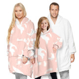 Printed Lamb Velvet Wearable Oversized Sherpa Blanket Hoodie Sweatshirt Super Soft Warm Plush Hooded Blanket