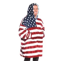 American Flag Lazy Blanket Hooded TV Blanket Plus Velvet Warm Casual Sweater Blanket