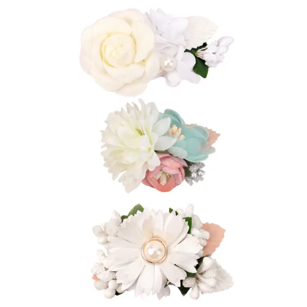 Net Yarn Pearl Simulation Flowers Princess Headpiece Hair Clip