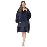 Adult Navy Wearable Oversized Sherpa Blanket Hoodie Sweatshirt Super Soft Warm Plush Hooded Blanket