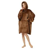Adult Brown Wearable Oversized Sherpa Blanket Hoodie Sweatshirt Super Soft Warm Plush Hooded Blanket