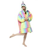 Adult Rainbow Unicorn Wearable Oversized Sherpa Blanket Soft Warm Plush Hoodie Sweatshirt