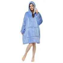 Adult Blue Wearable Oversized Sherpa Blanket Hoodie Sweatshirt Super Soft Warm Plush Hooded Blanket