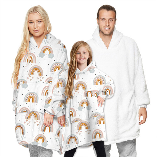 Planet Parent-ChildWearable Oversized Sherpa Blanket Hoodie Sweatshirt Super Soft Warm Plush Hooded Blanket