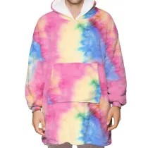 Tie-Dyed Lazy Blanket Hooded TV Blanket Plus Velvet Warm Casual Sweater Blanket