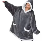 Adult Wearable Oversized Sherpa Blanket Hoodie Sweatshirt Super Soft Warm Plush Hooded Blanket
