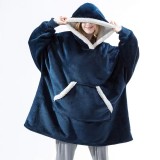 Adult Wearable Oversized Sherpa Blanket Hoodie Sweatshirt Super Soft Warm Plush Hooded Blanket