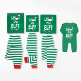 Christmas Family Matching Sleepwear Pajamas Green What ELF Christmas Hat Top and Green Stripes Pants