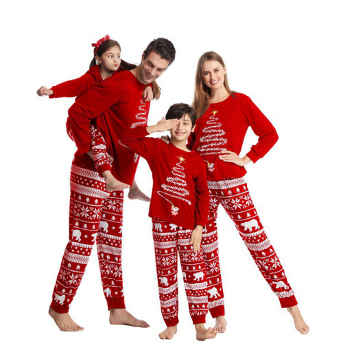 Christmas Matching Family Pajamas Fireworks Sparklers Christmas Tree Bear Pattern Pajamas Set