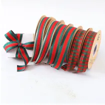 Christmas Ribbon Red Green Stripe Bow Bouquet Gift Packaging Ribbon