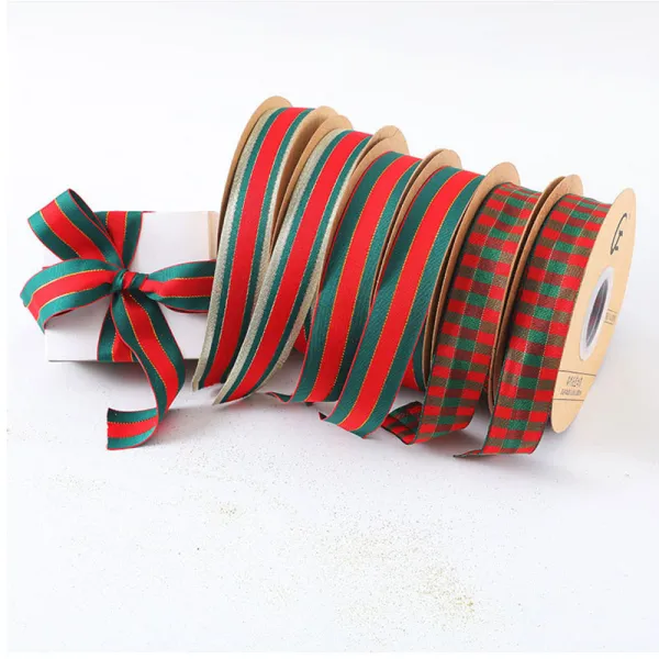 Christmas Ribbon Red Green Stripe Bow Bouquet Gift Packaging Ribbon