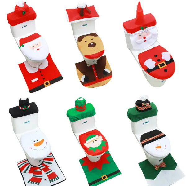 Christmas Toilet Seat 3PCS Cushion Santa Claus Snowman for Christmas Decoration