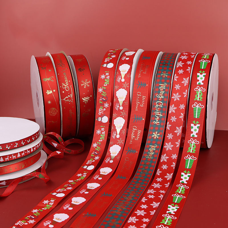 Christmas Ribbon Cake Gift Gilding Printing Christmas Tree Snowman Merry Christmas Decorations Handmade Ribbon