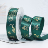Green Theme Christmas Ribbon Cake Gift Gilding Printing Snowflake Merry Christmas Jacquard Ribbon