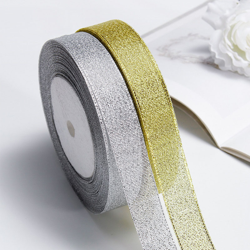 22 Meter Glitter Metallic Gold Silver Ribbon Wedding Birthday Dress Cake Gift Packaging Handmade Ribbon