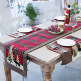 Christmas Tablecloth Cotton Linen Plaid Table Flag for Christmas Decorations