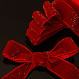 Wide 1CM Red Glitter Golden Velvet Ribbon DIY Festival Gift Packaging Ribbon