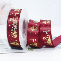 Wine Red Series Christmas Ribbon Cake Gift Gilding Printing Snowflake Merry Christmas Jacquard Ribbon