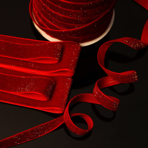 Wide 2CM Red Glitter Golden Velvet Ribbon DIY Festival Gift Packaging Ribbon