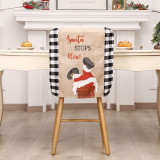 Christmas Chair Covers Santa Claus Chimney Linen Plaid Splicing Dining Chair Decoration for Xmas Holiday
