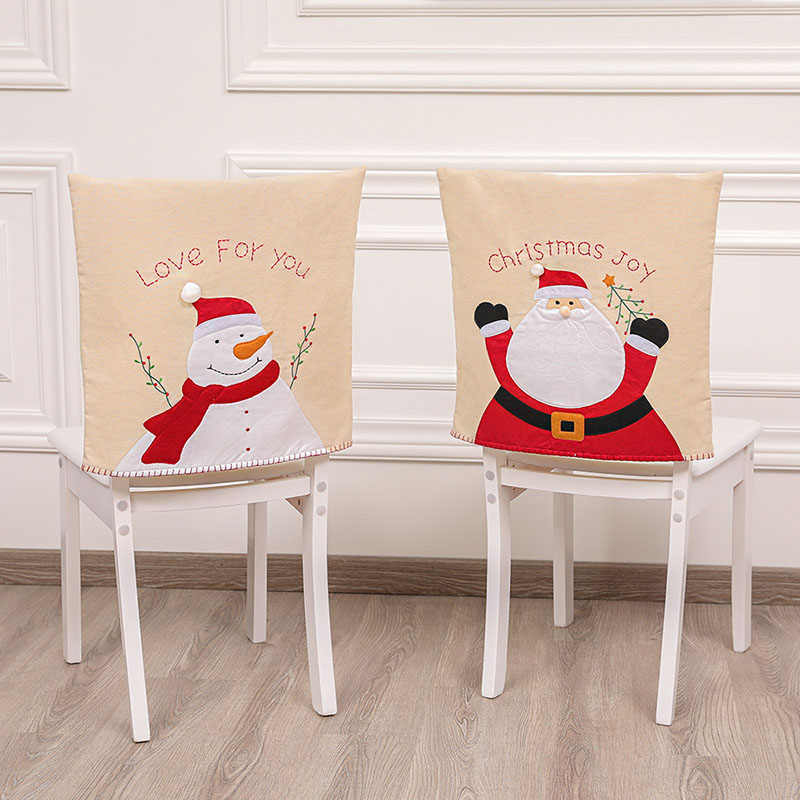 Christmas Chair Covers Santa Claus Snowman Embroidery Slogan Christmas Dining Chair Decoration for Xmas Holiday