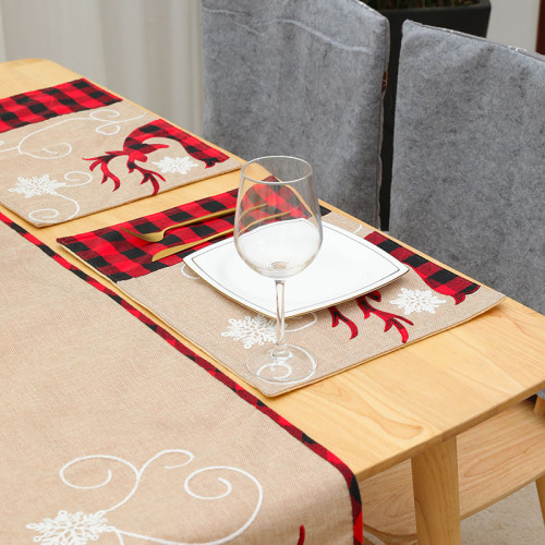 Christmas Chair Covers Tablecloth Linen Elk Red Black Lattice Dining Chair Decoration for Xmas Holiday