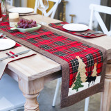 Christmas Tablecloth Cotton Linen Plaid Table Flag for Christmas Decorations