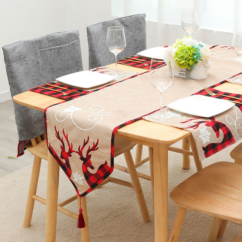 Christmas Chair Covers Tablecloth Linen Elk Red Black Lattice Dining Chair Decoration for Xmas Holiday