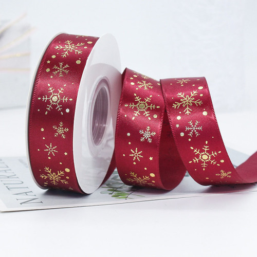 Wine Red Series Christmas Ribbon Cake Gift Gilding Printing Snowflake Merry Christmas Jacquard Ribbon