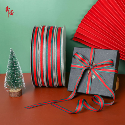 90 Meter Christmas Ribbon Bow Red Green Stripe Gift Packaging Handmade Ribbon
