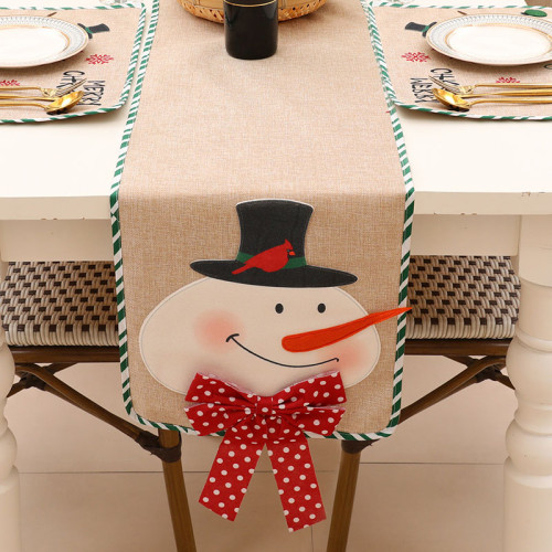 Christmas Tablecloth Printed Snowman Dinner Table Flag for Christmas Decorations