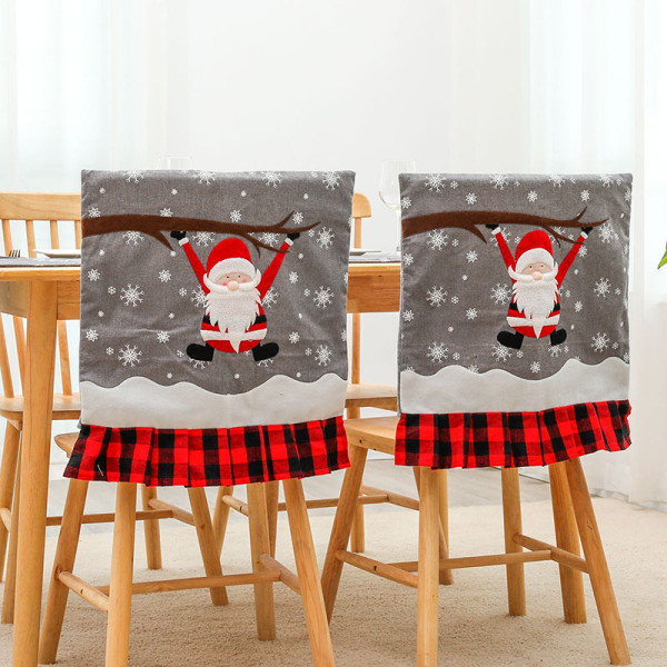 Christmas Chair Covers Table Mat Santa Claus Snowflake Linen Dining Chair Decoration for Xmas Holiday