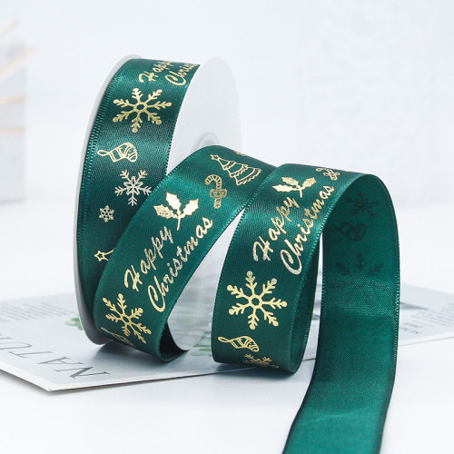 Green Theme Christmas Ribbon Cake Gift Gilding Printing Snowflake Merry Christmas Jacquard Ribbon