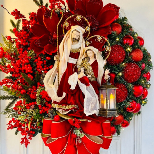 Christmas Jesus Wreath Door Hanger for Christmas Decoration