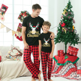 Christmas Matching Family Pajamas Cue Couple Deers Black Short Sleepwear Set
